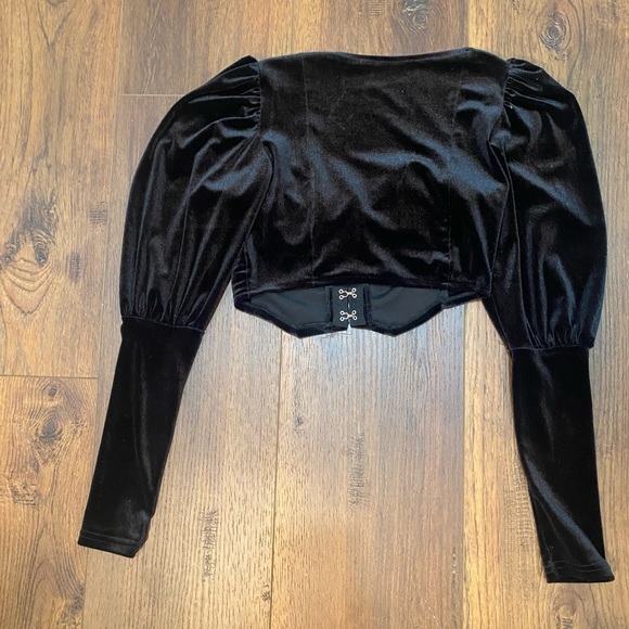 Vintage Velvet Puff Sleeve Corset Crop Top - Picture 2 of 3